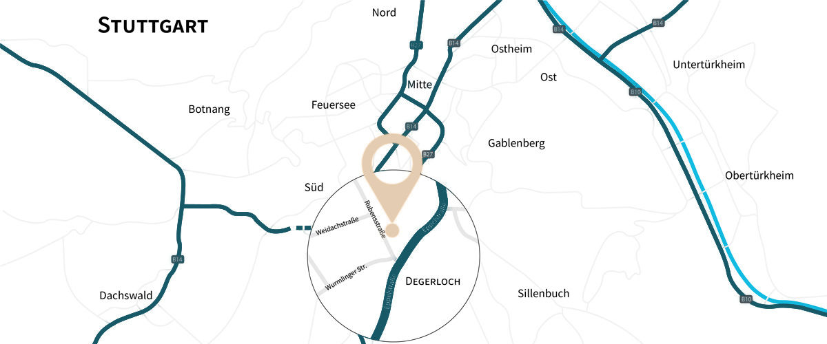 Karte mit Standort der Giese Immobilien GmbH in Stuttgart
